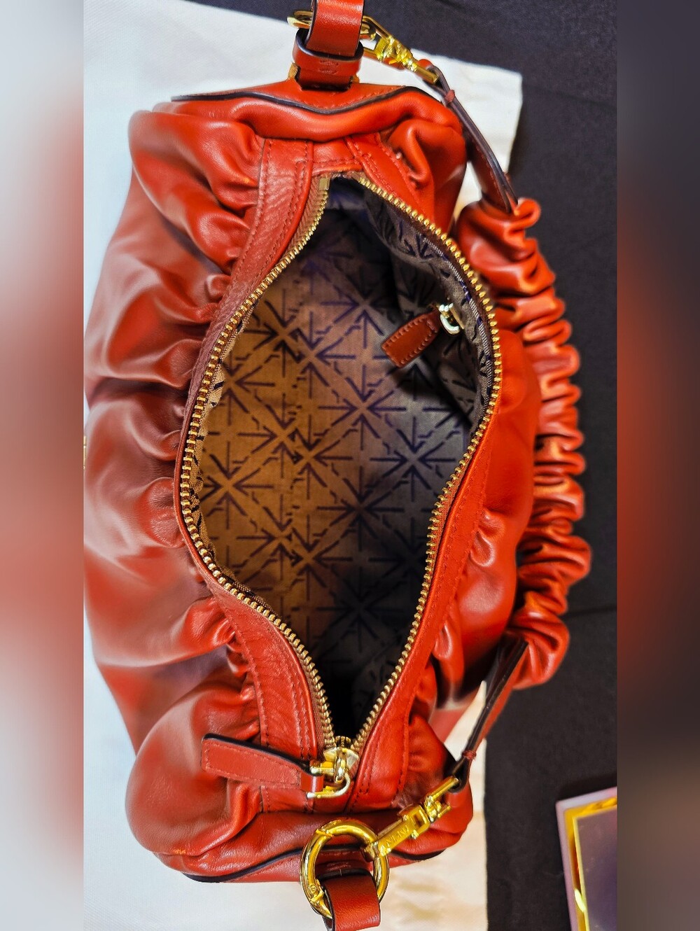 Manu Atelier Cognac Ruched Leather Shoulder Bag - Picture 8 of 16